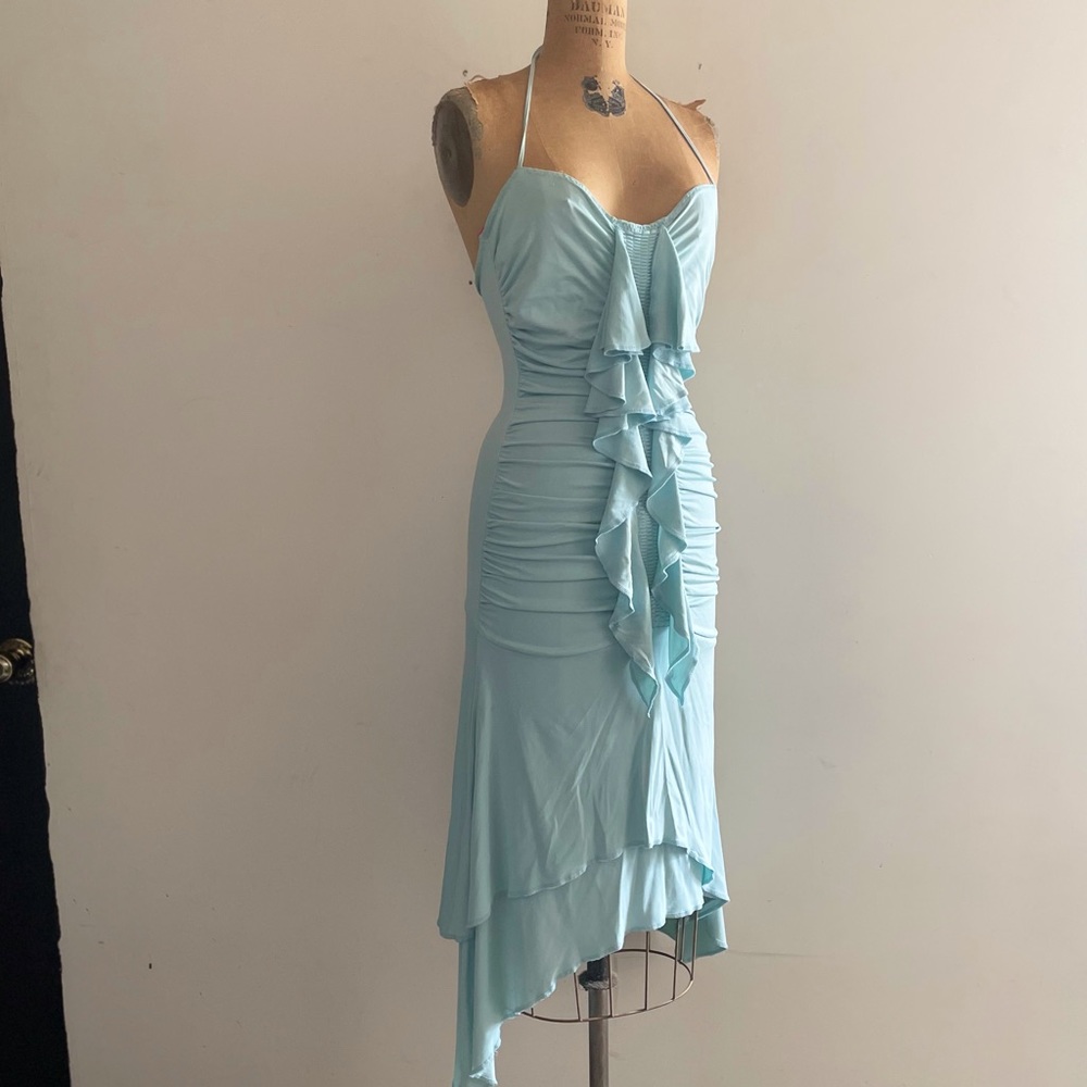 Ungaro] Y2K Blue Halter neck Smoking Ruffles Asymmetrical Jersey Ballet…